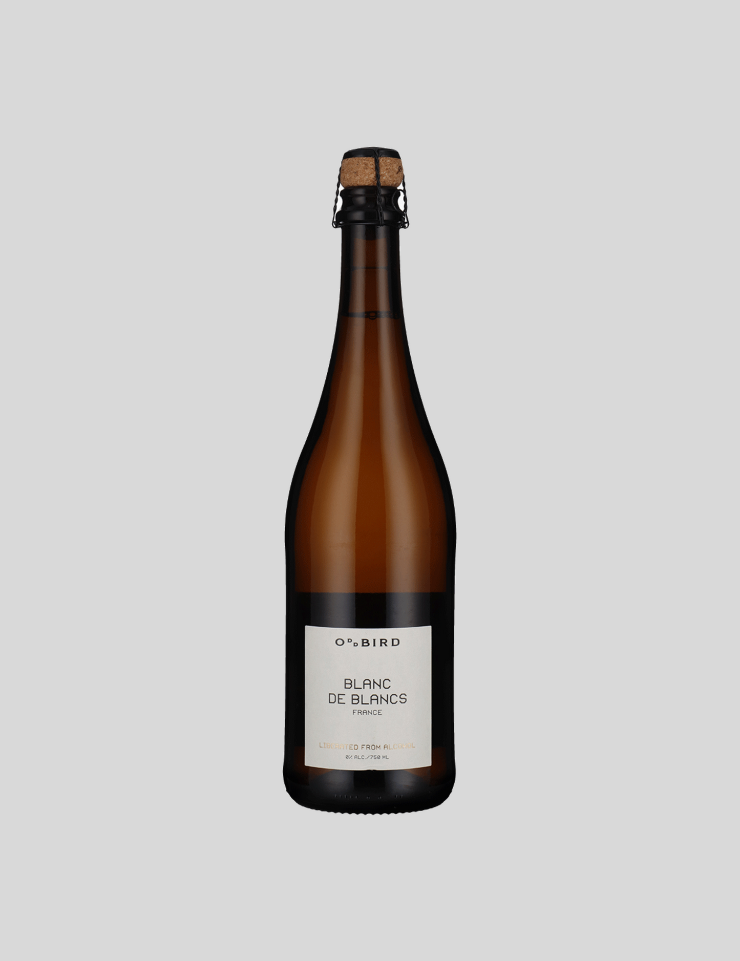 Oddbird nealkoholinis Blanc de Blancs gėrimas ant pilko fono