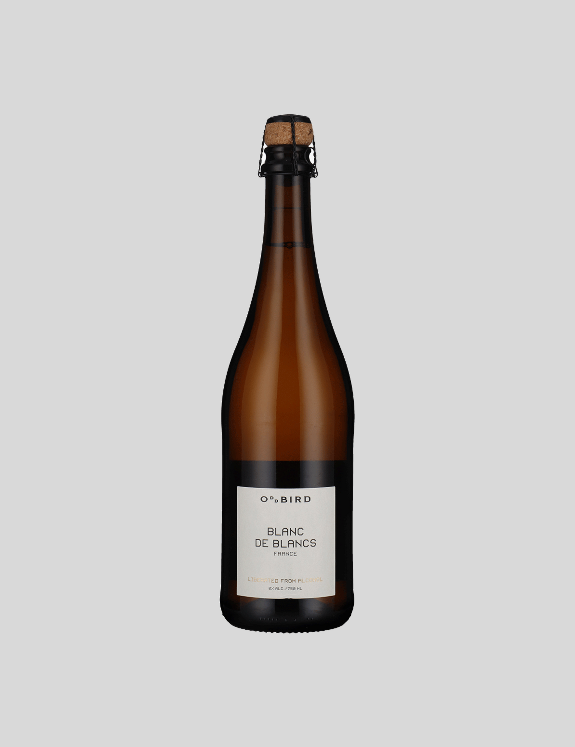 Oddbird nealkoholinis Blanc de Blancs gėrimas ant pilko fono