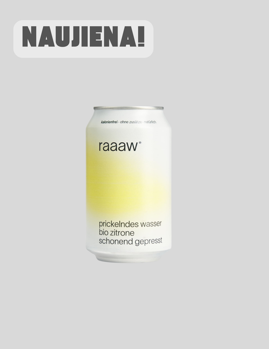 Ekologiškas citrinų gėrimas Raaaw Organic minimalistinėje skardinėje – gaiva be pridėtinio cukraus.