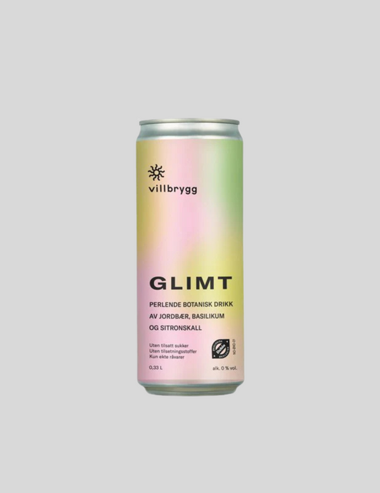 Villbrygg Glimt nealkoholinis gėrimas ant pilko fono